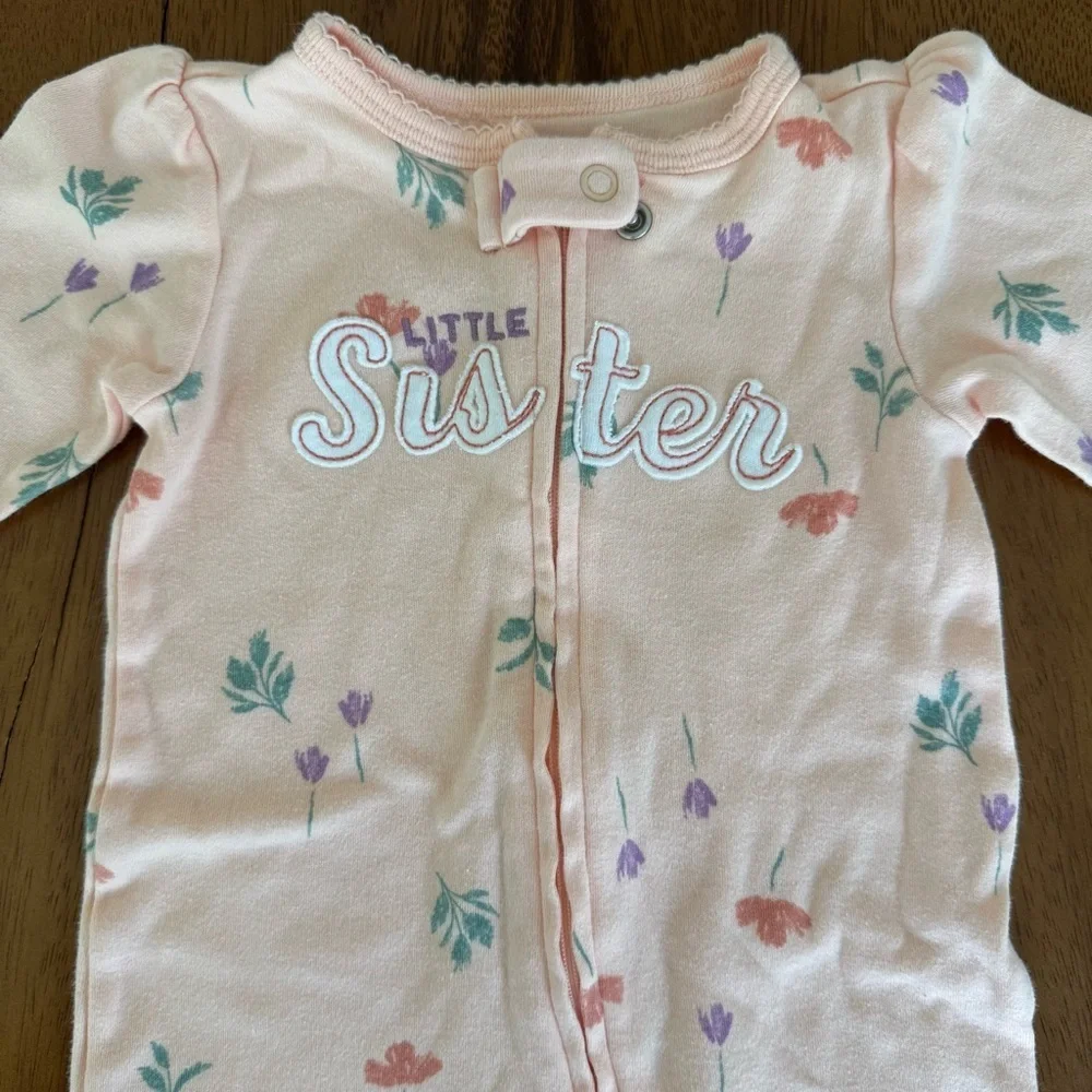 Carter’s Little Sister Peach Floral Baby Girl Cotton Footed Pajama size 6M